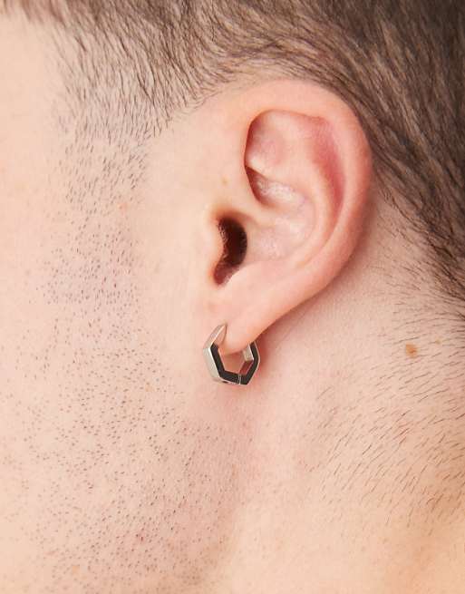 DESIGN waterproof stainless steel hexagon hoops in silver tone