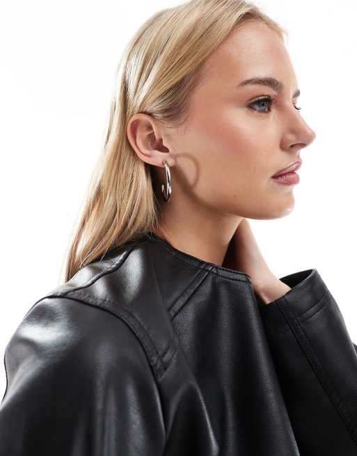 DESIGN Waterproof Stainless Steel Hoop Earrings With Tube Design In Silver Tone