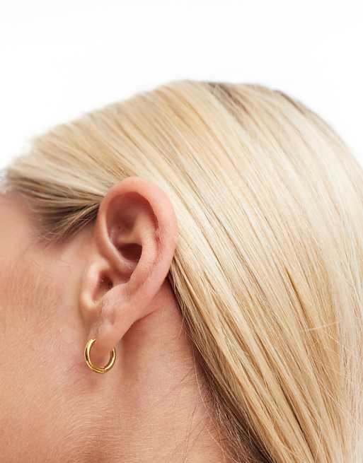 DESIGN Waterproof Stainless Steel Huggie Hoop Earrings In Gold Tone