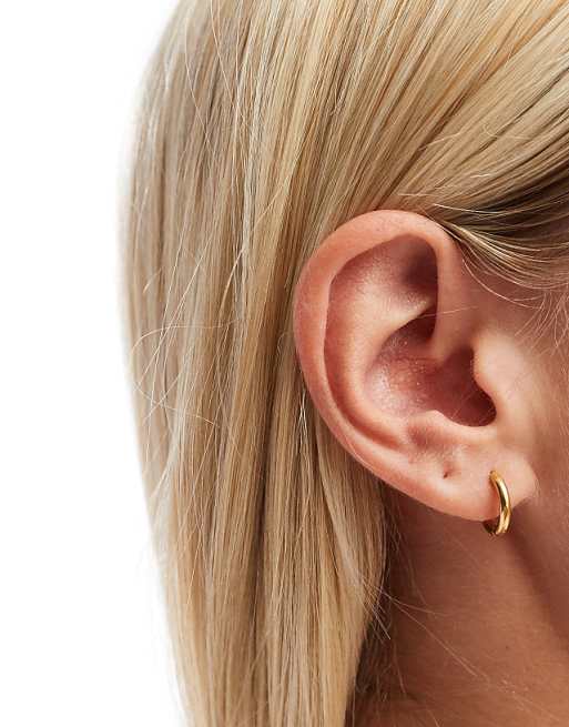 DESIGN waterproof stainless steel huggie hoop earrings in gold tone