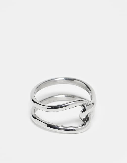 DESIGN Waterproof Stainless Steel Intertwined Ring In Silver Tone