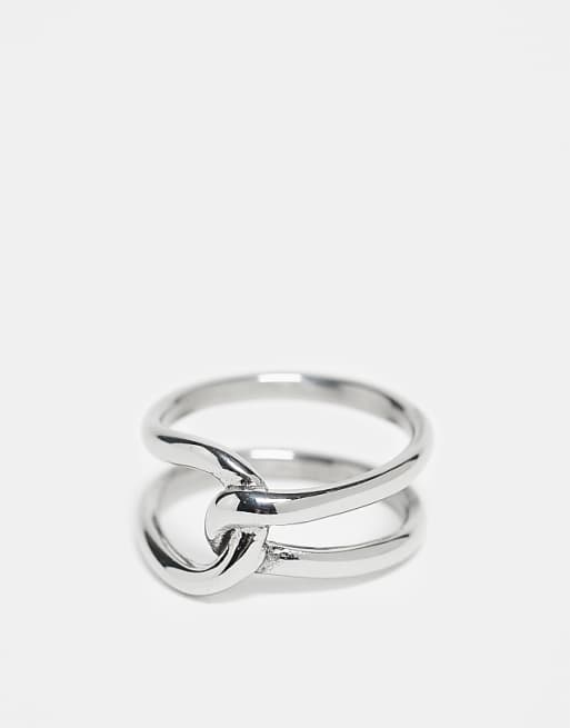 DESIGN waterproof stainless steel intertwined ring in silver tone