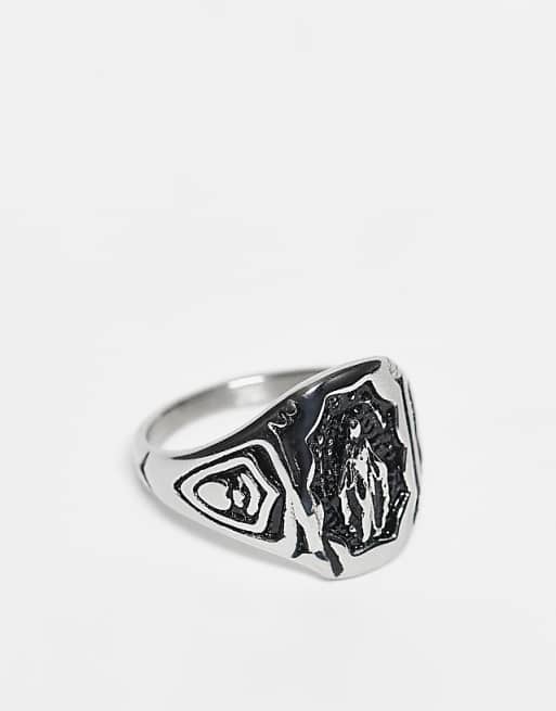 DESIGN waterproof stainless steel Mary signet ring in silver tone