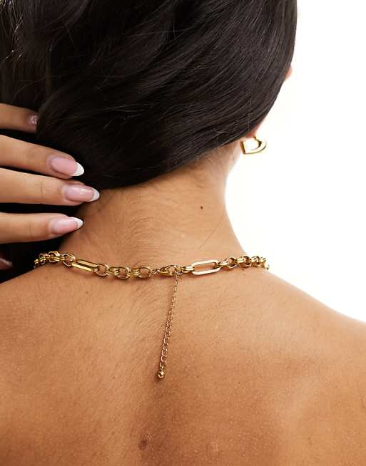 DESIGN Waterproof Stainless Steel Mixed Link Necklace In Gold Tone