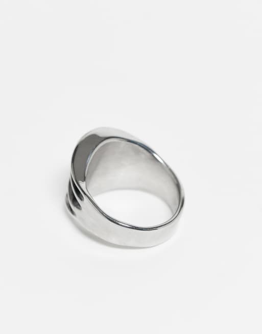 DESIGN Waterproof Stainless Steel Ridge Edges Ring In Brushed Silver Tone