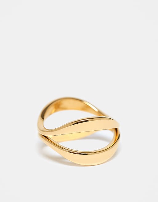 DESIGN waterproof stainless steel ring with cross-over design in gold tone