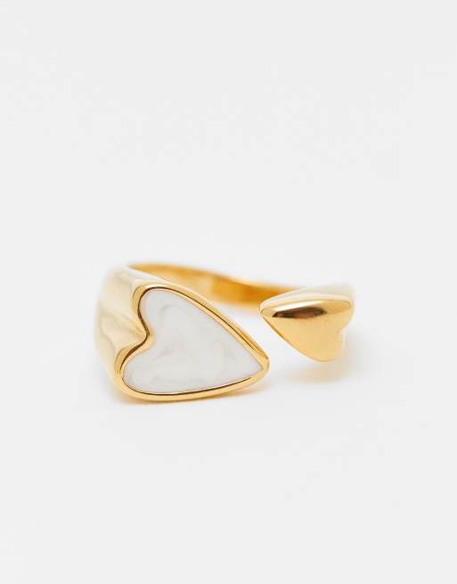 DESIGN Waterproof Stainless Steel Ring With Heart Detail In Gold Tone