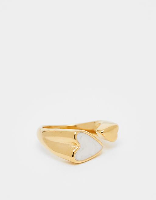 DESIGN waterproof stainless steel ring with heart detail in gold tone