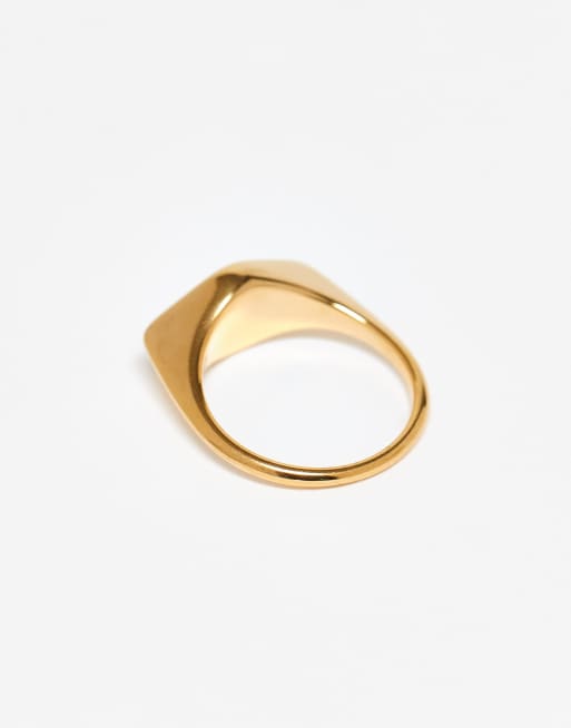 DESIGN Waterproof Stainless Steel Ring With Signet Design In Gold Tone