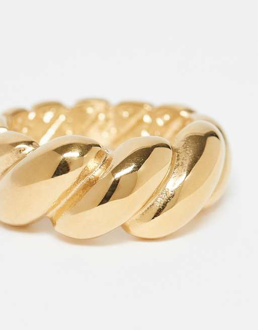 DESIGN Waterproof Stainless Steel Ring With Twisted Bubble Design In Gold Tone