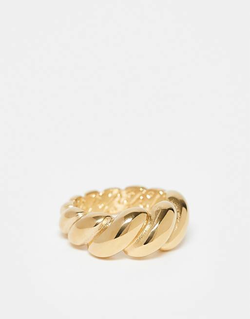 DESIGN waterproof stainless steel ring with twisted bubble design in gold tone