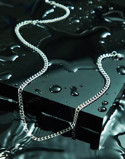 DESIGN waterproof stainless steel short slim 4mm chain necklace in silver tone