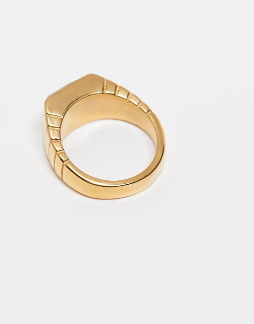 DESIGN Waterproof Stainless Steel Signet Ring With Red Stone In Gold Tone