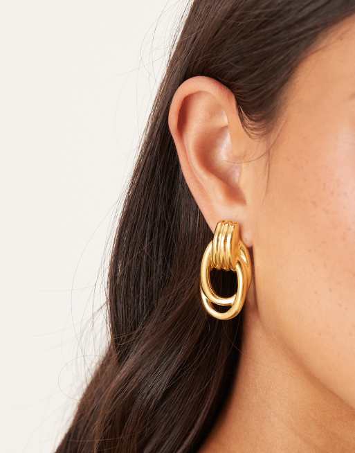 DESIGN Waterproof Stainless Steel Stud Earrings With Door-knocker Design In Gold Tone
