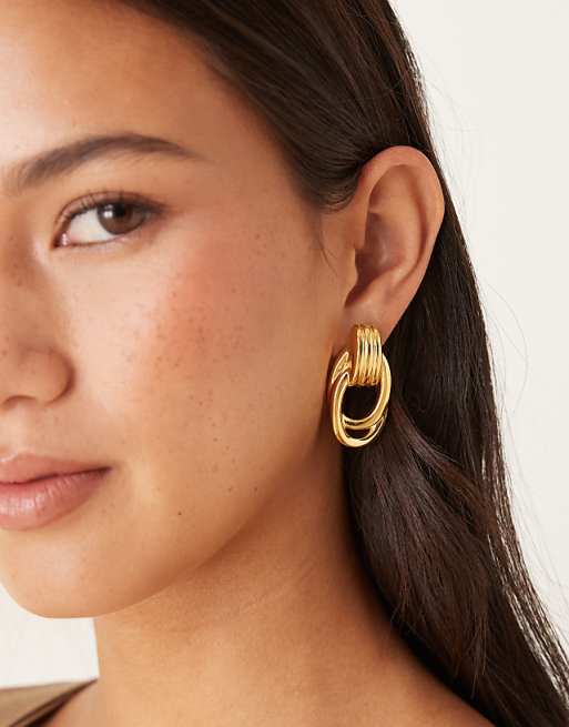 DESIGN waterproof stainless steel stud earrings with door-knocker design in gold tone
