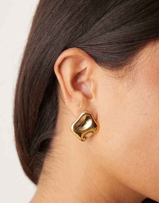 DESIGN waterproof stainless steel stud earrings with molten design in gold tone