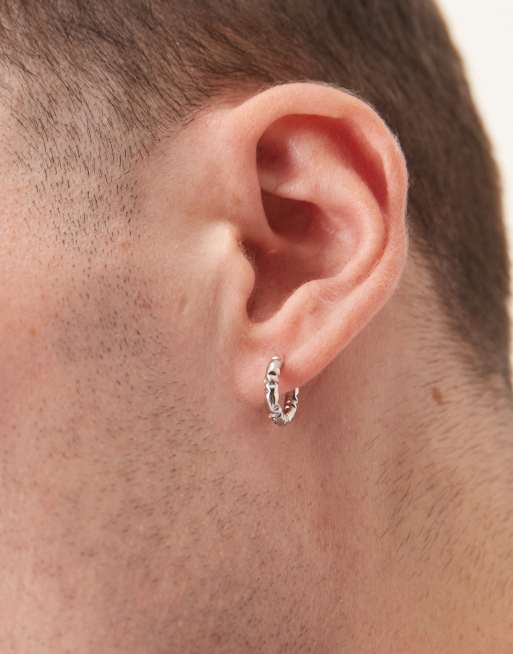 DESIGN Waterproof Stainless Steel Textured Hoops In Silver Tone