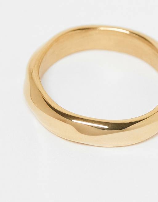 DESIGN Waterproof Stainless Steel Twist Design Ring In Gold Tone