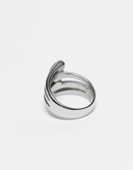 DESIGN Waterproof Stainless Steel Twist Detail Wrap Ring In Silver