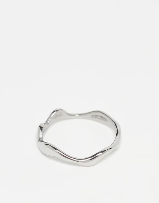 DESIGN Waterproof Stainless Steel Wave Ring In Silver Tone