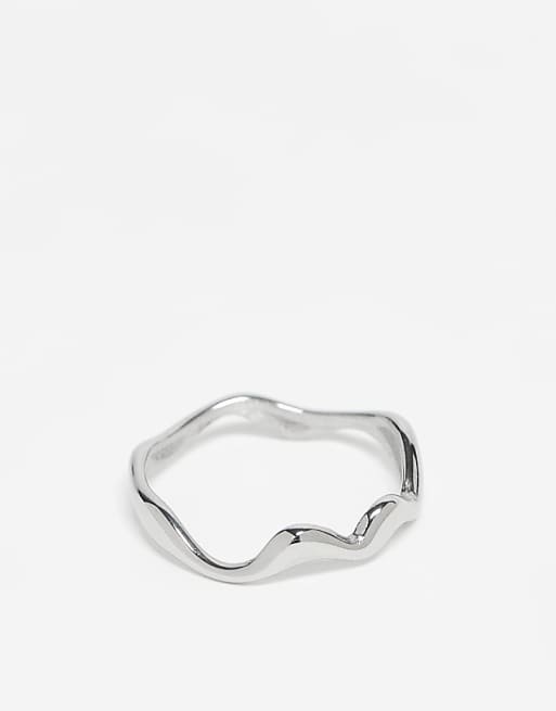 DESIGN waterproof stainless steel wave ring in silver tone