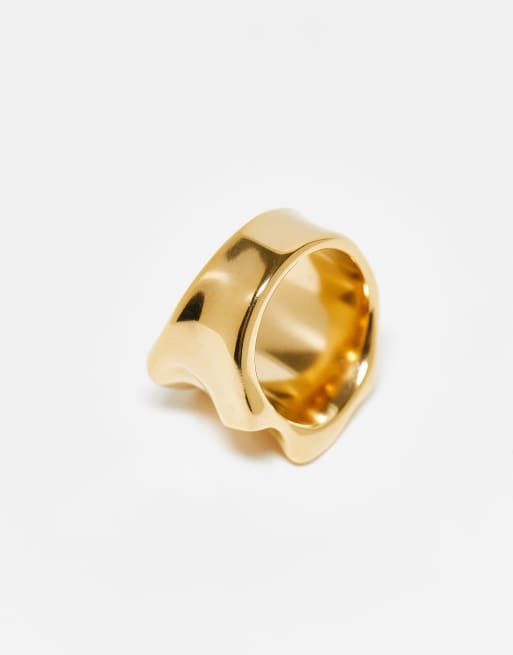 DESIGN Waterproof Stainless Steel Wide Band Ring In Molten Design In Gold Tone