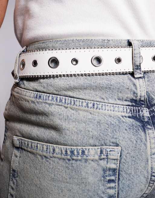 DESIGN Western Cowboy Eyelet Belt In Glitter White Faux Leather