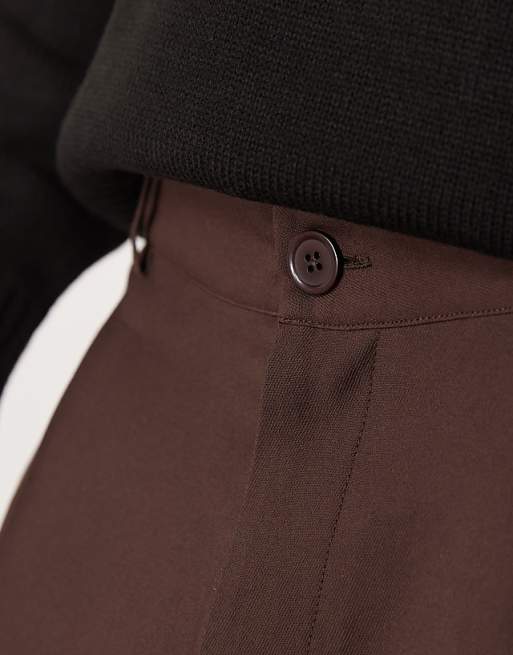 DESIGN Wide Fit Smart Trousers In Brown