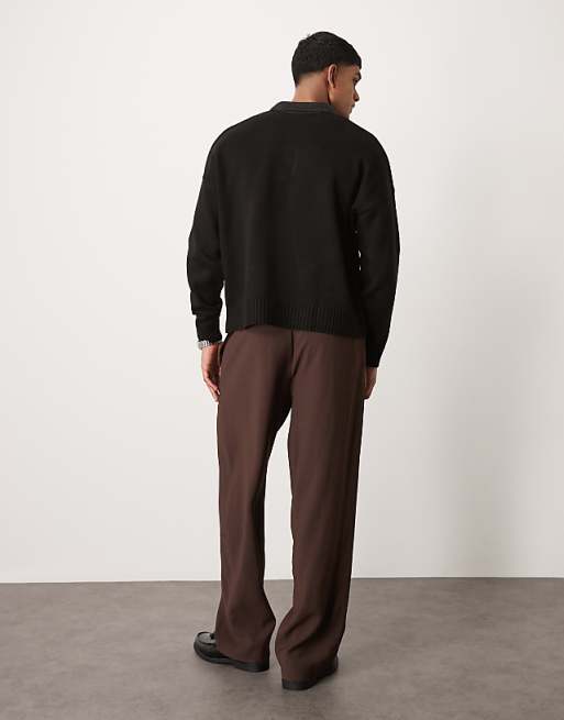 DESIGN Wide Fit Smart Trousers In Brown