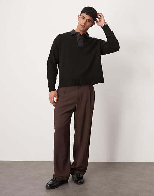DESIGN wide fit smart trousers in brown