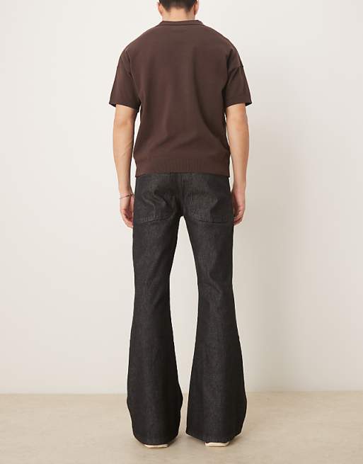 DESIGN Wide Flare Jeans In Black Rinse