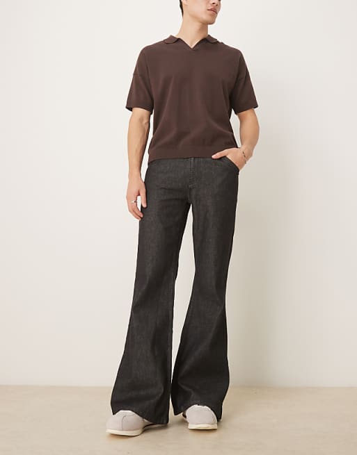 DESIGN wide flare jeans in black rinse