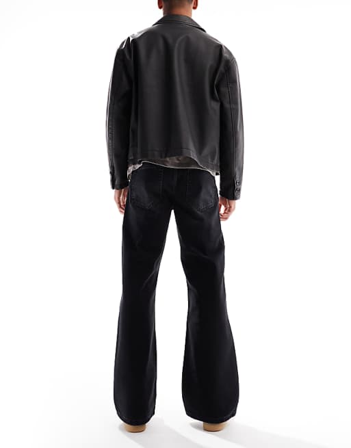 DESIGN Wide Flare Jeans In Black Wash
