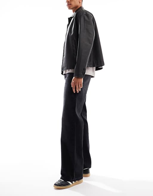 DESIGN Wide Flare Jeans In Black Wash