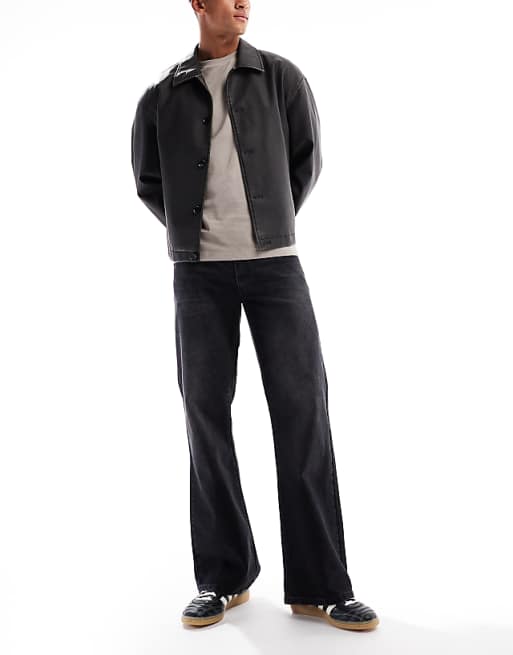 DESIGN wide flare jeans in black wash