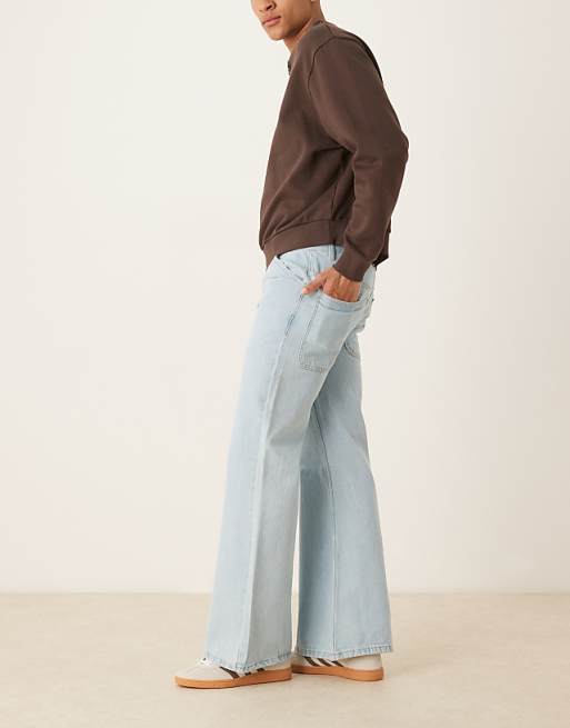 DESIGN Wide Flare Jeans In Bleached Blue