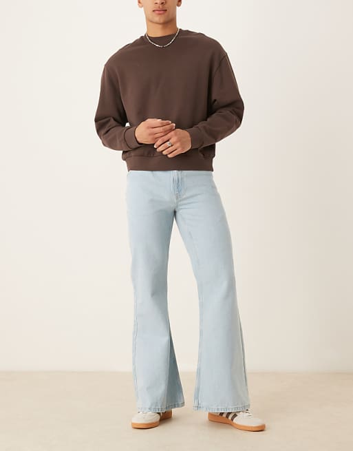 DESIGN wide flare jeans in bleached blue