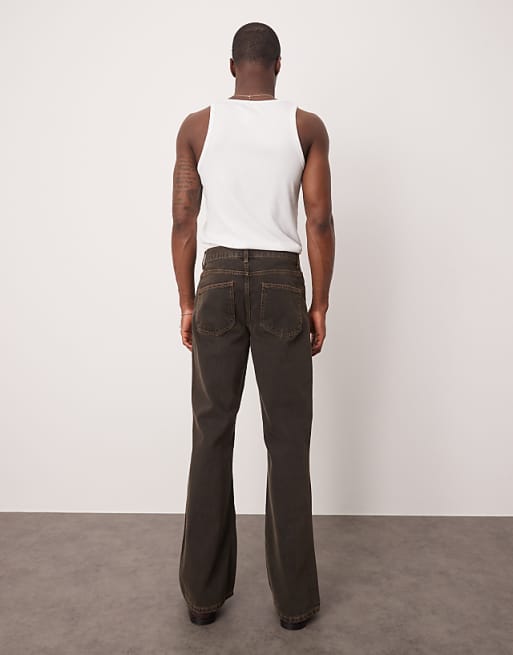 DESIGN Wide Flare Jeans In Brown Wash