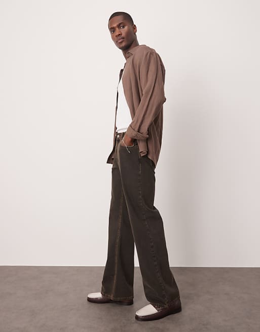 DESIGN Wide Flare Jeans In Brown Wash