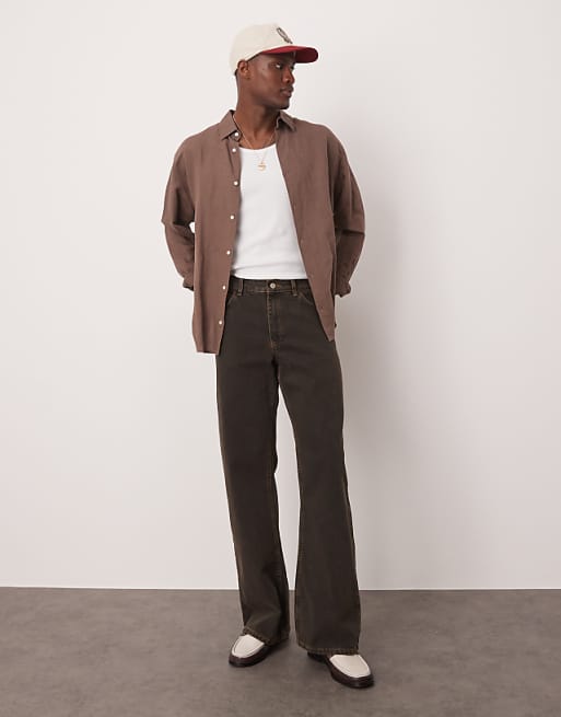 DESIGN wide flare jeans in brown wash