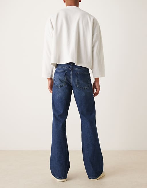 DESIGN Wide Flare Jeans In Dark Wash Blue