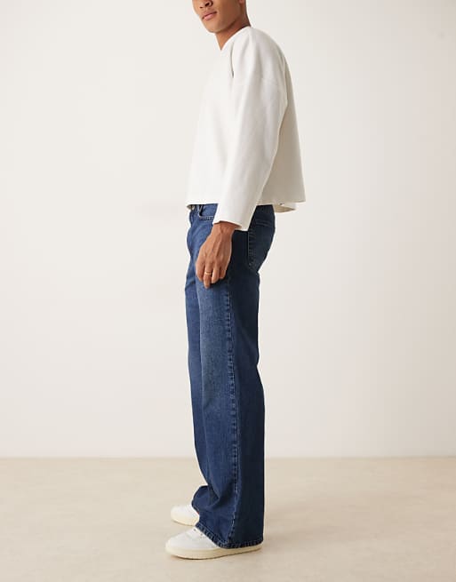 DESIGN Wide Flare Jeans In Dark Wash Blue