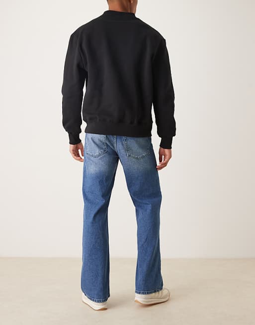 DESIGN Wide Flare Jeans In Mid Wash Blue