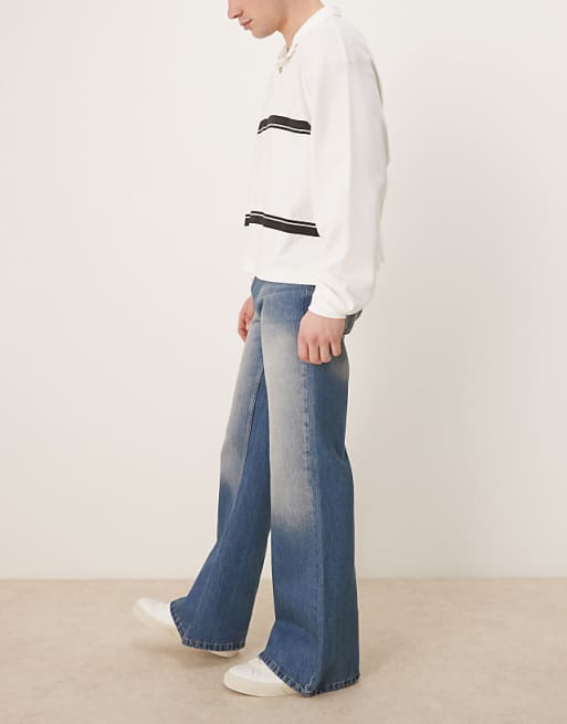 DESIGN Wide Flare Jeans In Tinted Wash