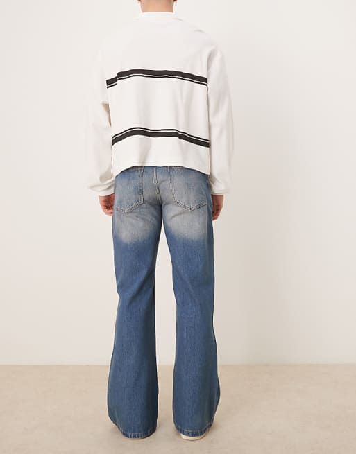 DESIGN Wide Flare Jeans In Tinted Wash