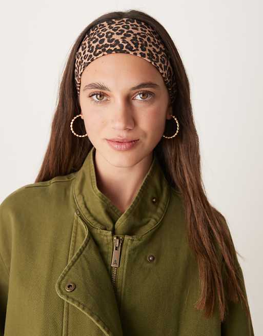 DESIGN wide jersey headband in leopard print