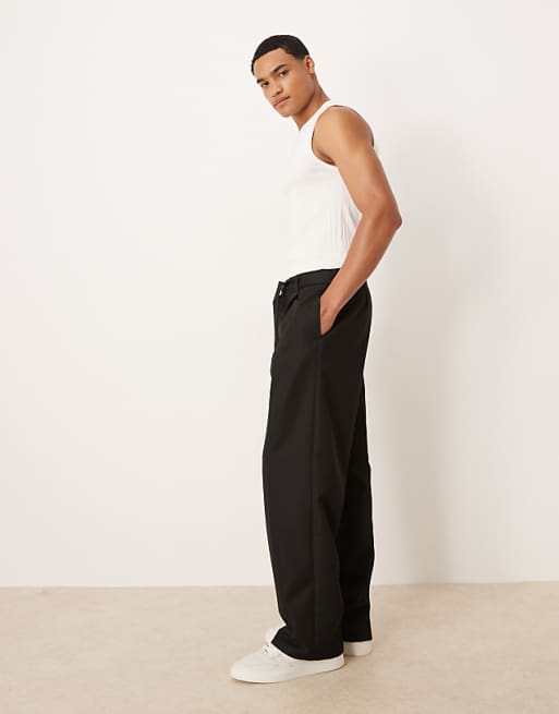 DESIGN Wide Leg Belted Trouser In Black