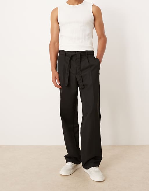 DESIGN Wide Leg Belted Trouser In Black