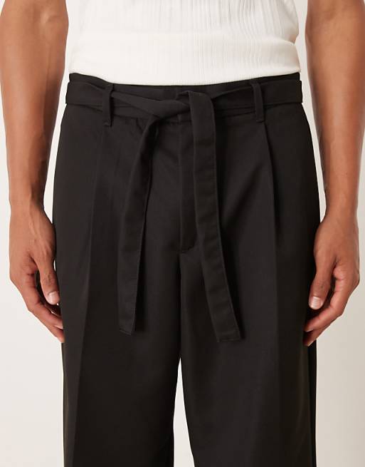 DESIGN Wide Leg Belted Trouser In Black