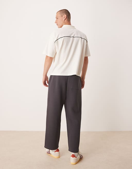 DESIGN Wide Leg Cropped Joggers In Charcoal